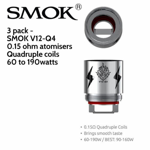3 pack - SMOK V12-Q4 quad coil atomisers - 0.15 ohm