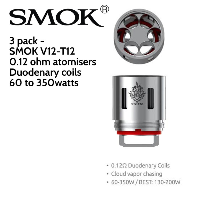 3 pack - SMOK V12-T12 duodenary coil atomisers - 0.12 ohm