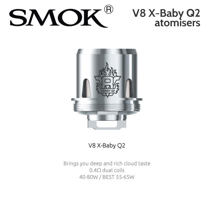 3 pack - SMOK V8 X-BABY Q2 atomisers 0.4ohm dual coil