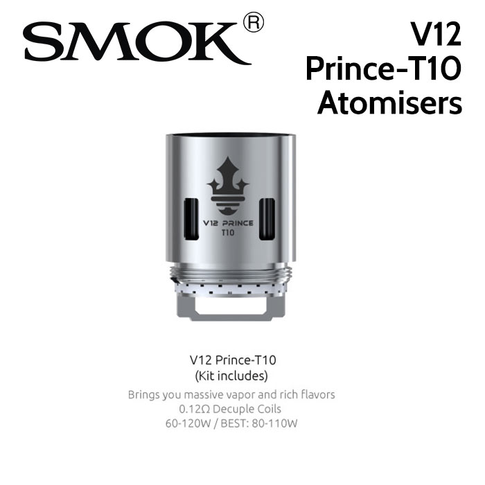 3 pack - SMOK V12 Prince-T10 0.12 ohm decuple core atomisers