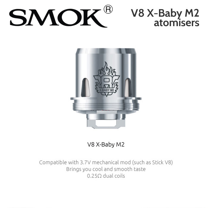 3 pack - SMOK V8 X-BABY M2 atomisers 0.25 ohm dual coil