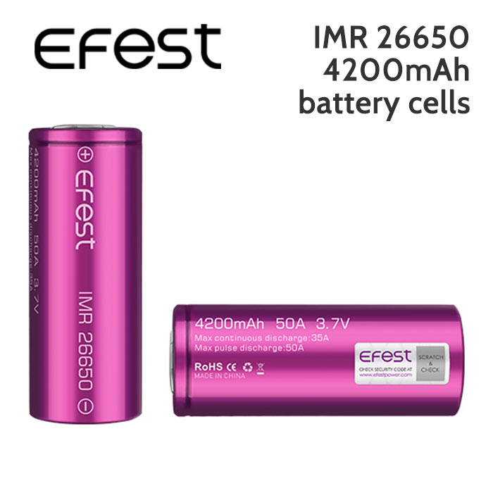 2 pack - Efest IMR 26650 rechargeable 4200mAh battery cells