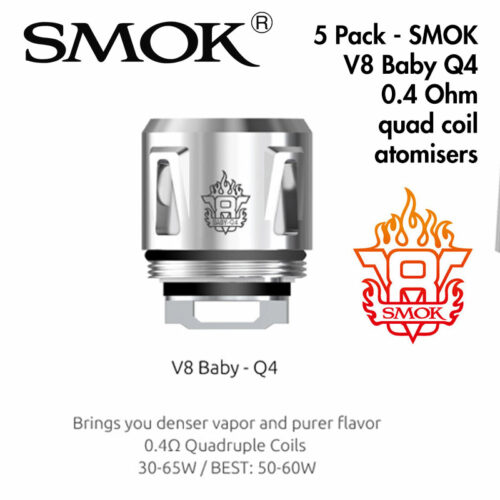 5 Pack - SMOK V8 Baby Q4 0.4 Ohm quad coil atomisers
