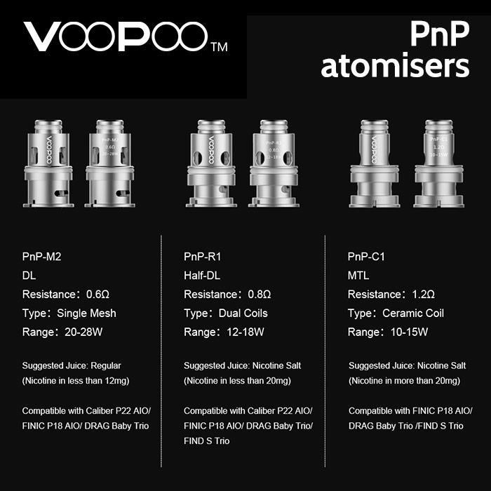 5 pack - VooPoo PnP Atomisers