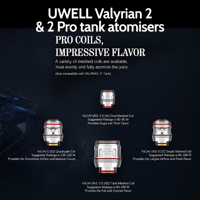 2 pack of UWELL Valyrian 2 and 2 Pro coils