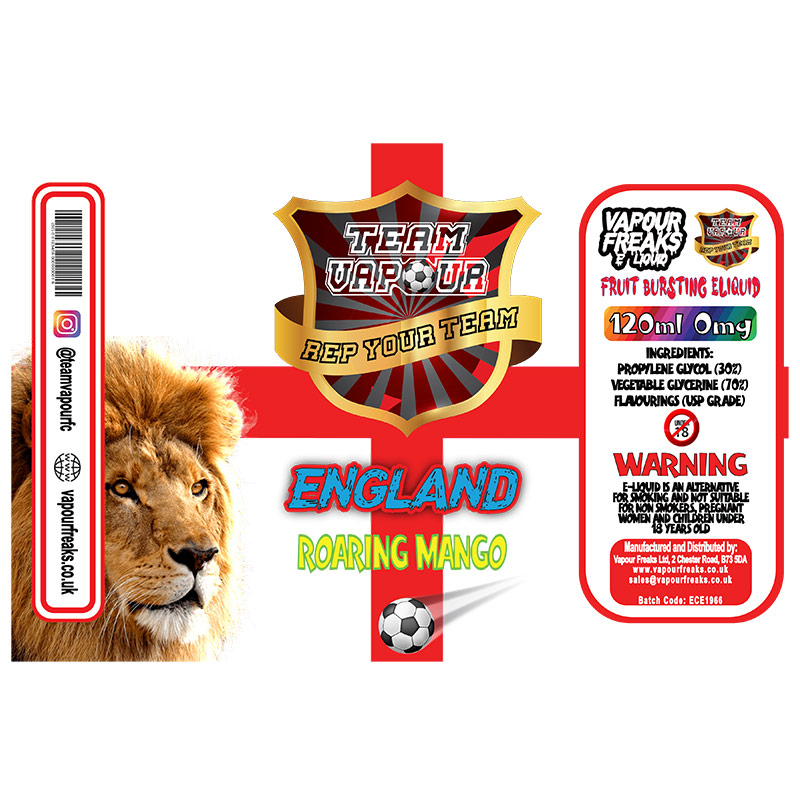 England Roaring Mango - Team Vapour e-liquid - 70% VG - 100ml